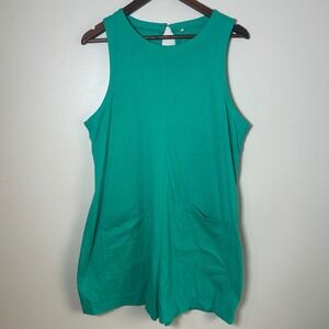 Unbranded Romper Womens Large Green Sleeveless Patch Pocket Keyhole Back Knit